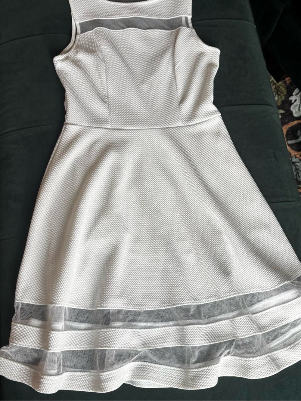 Monteau White Sleeveless A-Line Dress with Sheer Stripe Panels